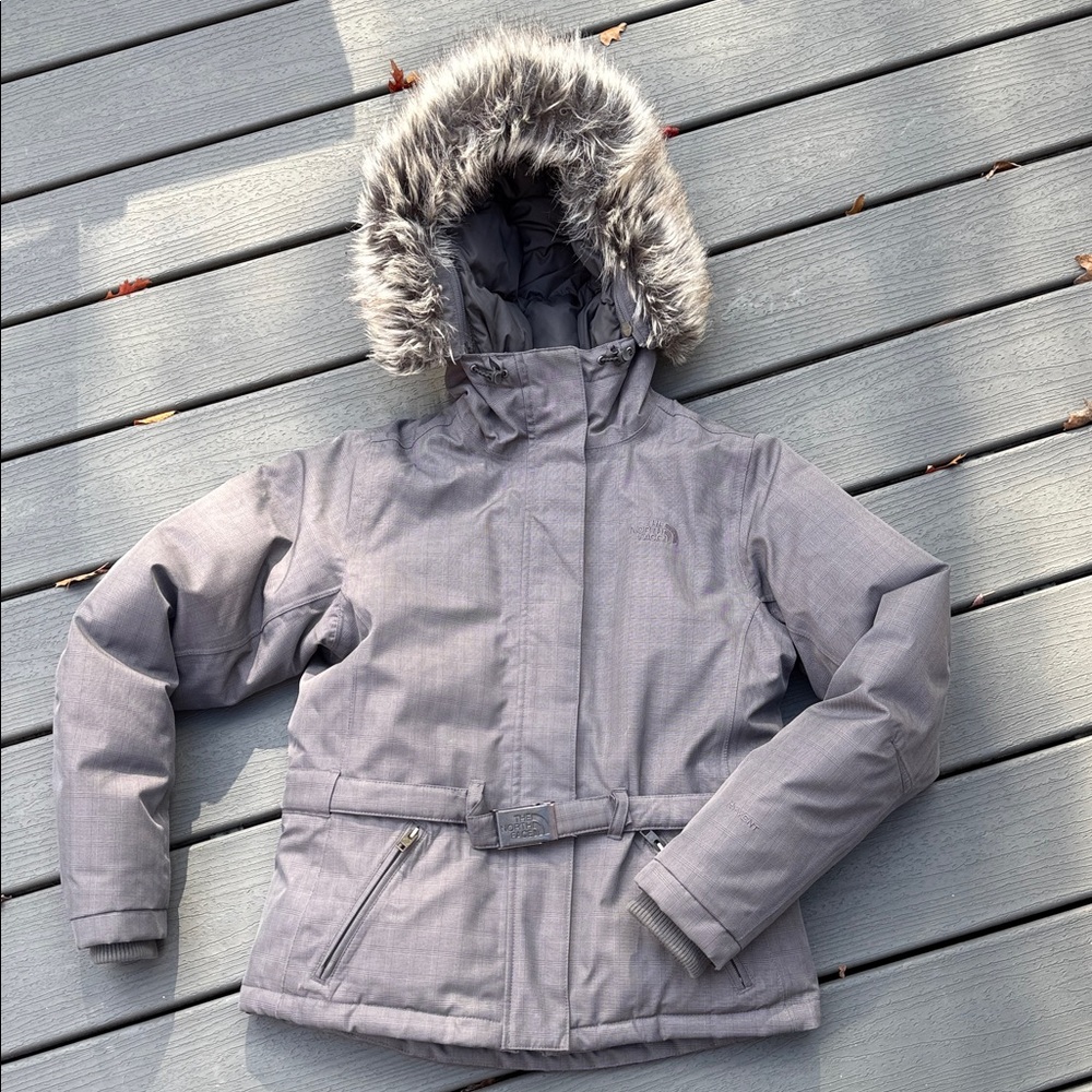 *The North Face Hyvent Gray Puffer Jacket Removable Faux Fur Hood Womens Small